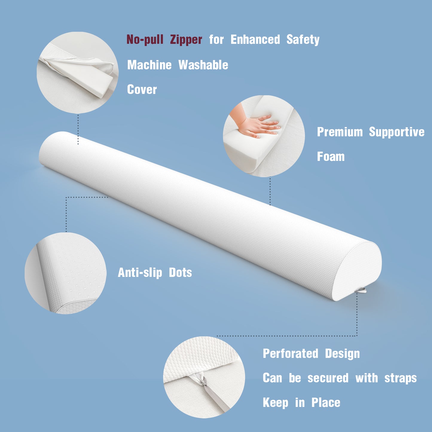 1 Pack Bed Bumper, Foam Bed Bumper, Bed Rail Bumper with Washable Cover, Bed Guard Rail