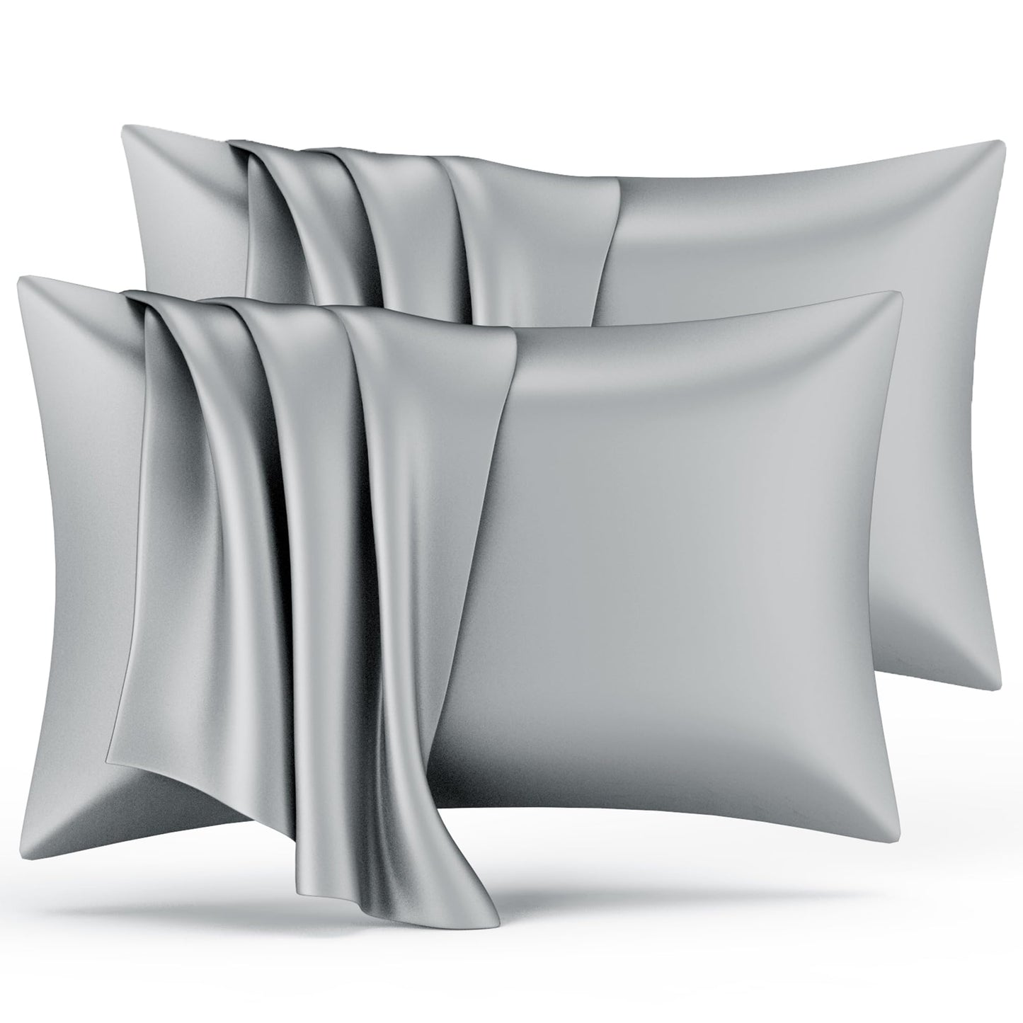 BIGPAWL 4 Pack Queen Satin Pillowcase for Hair and Skin, Satin Pillow Case with Envelope Closure, Similar to Silk Pillow Cases, Satin Pillowcase Silver Grey, Gifts for Women Men