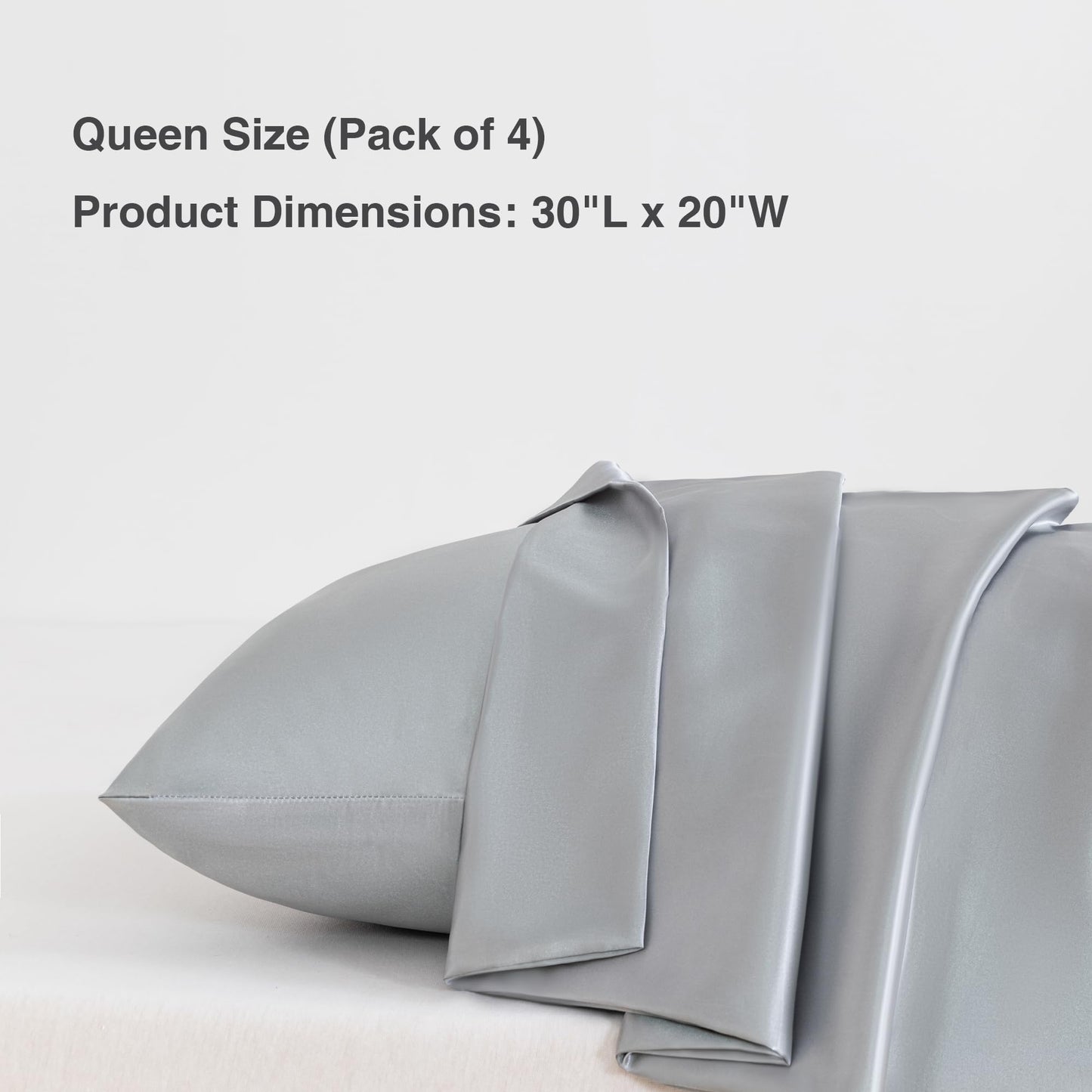 BIGPAWL 4 Pack Queen Satin Pillowcase for Hair and Skin, Satin Pillow Case with Envelope Closure, Similar to Silk Pillow Cases, Satin Pillowcase Silver Grey, Gifts for Women Men