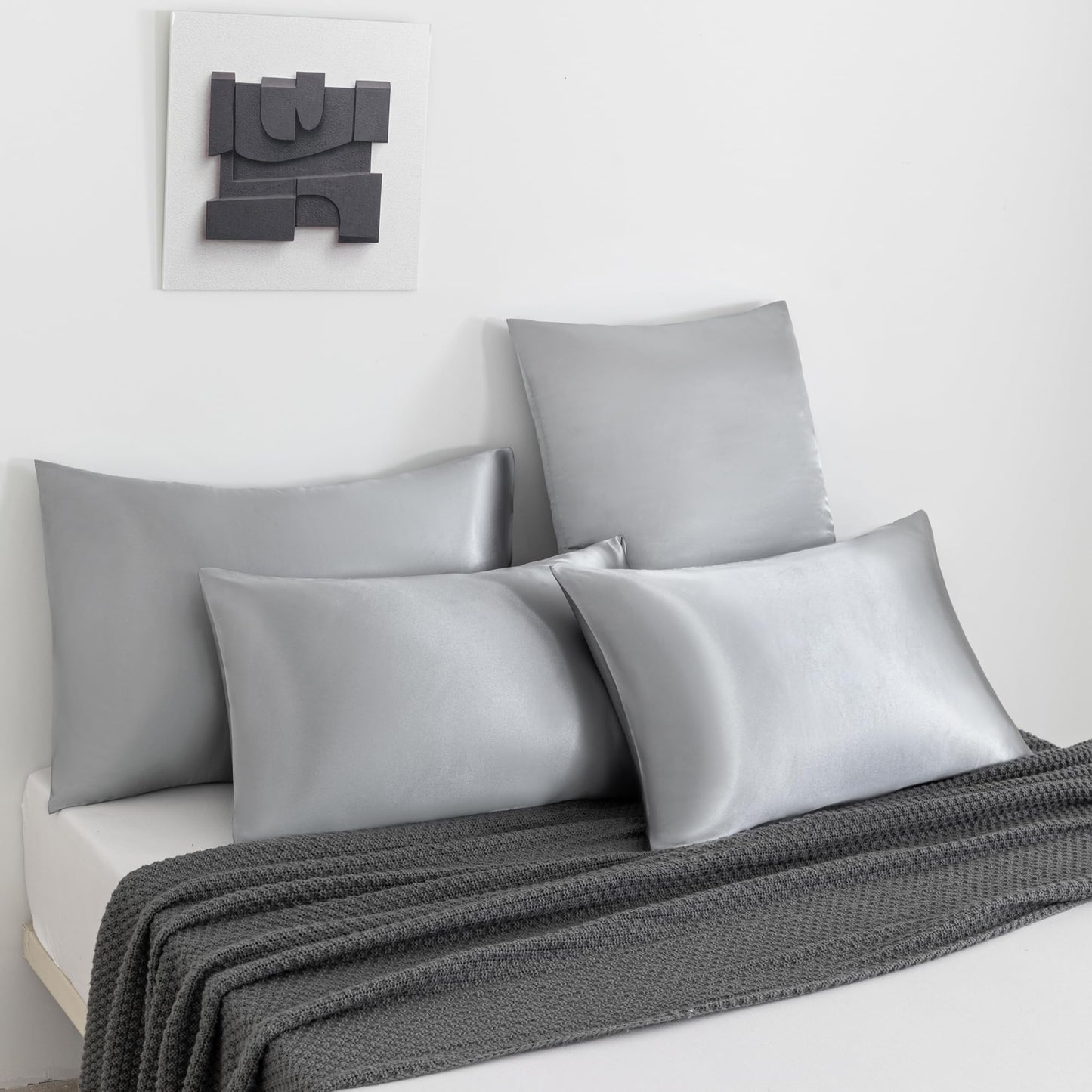 BIGPAWL 4 Pack Queen Satin Pillowcase for Hair and Skin, Satin Pillow Case with Envelope Closure, Similar to Silk Pillow Cases, Satin Pillowcase Silver Grey, Gifts for Women Men